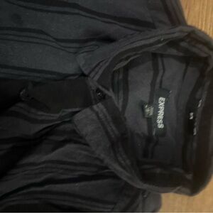 Express Black and Charcoal Striped Men's Shirt